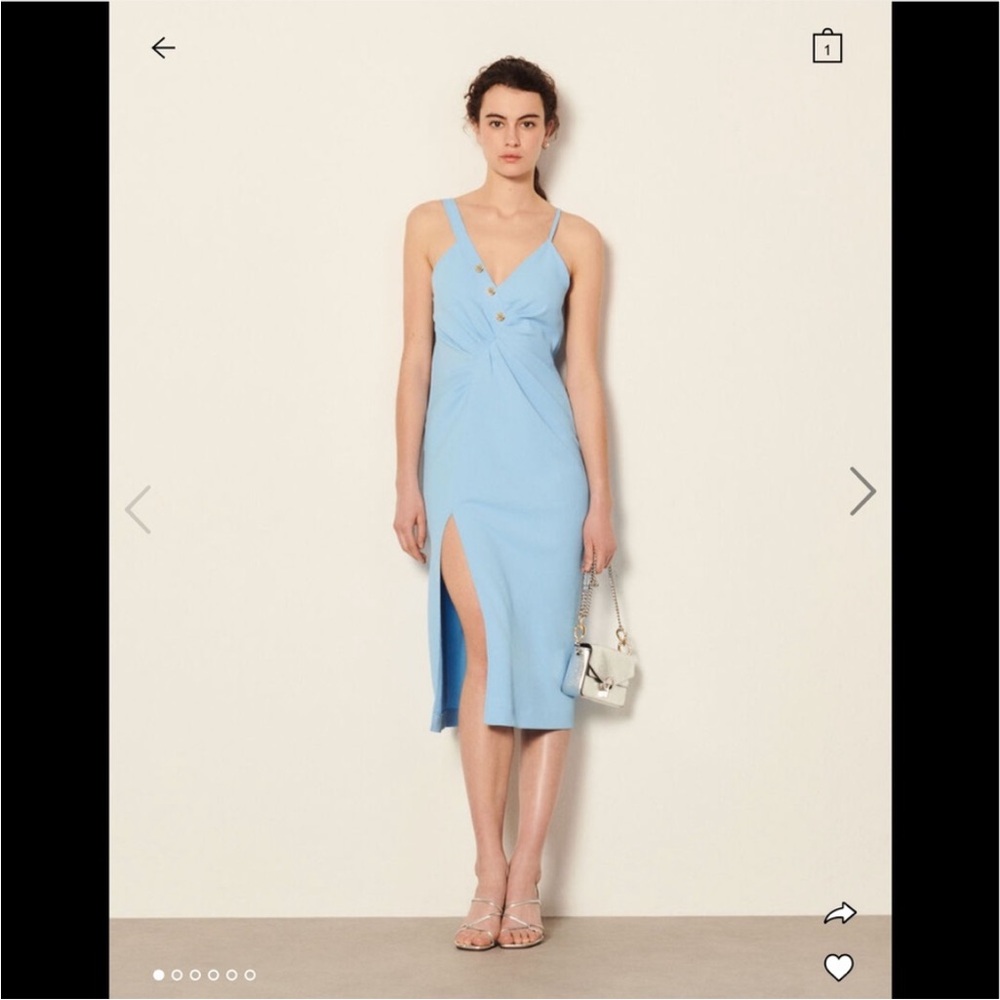 Sandro Esmee Sky Blue Midi Dress with Slit 36